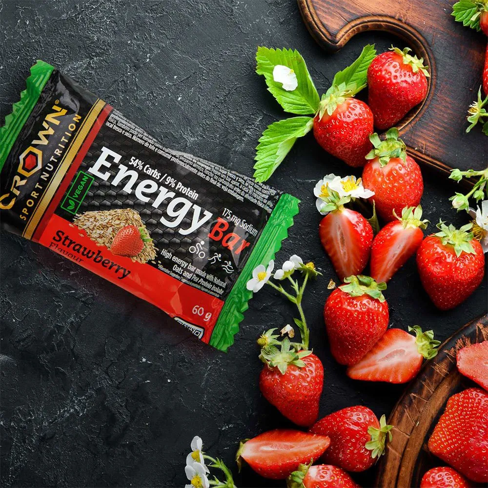 Crown Sport Nutrition Energibar Boks Jordbær 60g 12 Enheter, Black / red / green, One Size