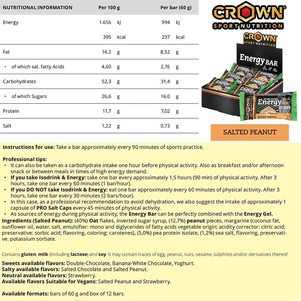 Crown Sport Nutrition Energibar Boks Saltet Peanøtt 60g 12 Enheter, Black / brown / green, One Size Crown Sport Nutrition Energibar Boks Saltet Peanøtt 60g 12 Enheter, Black / brown / green, One Size