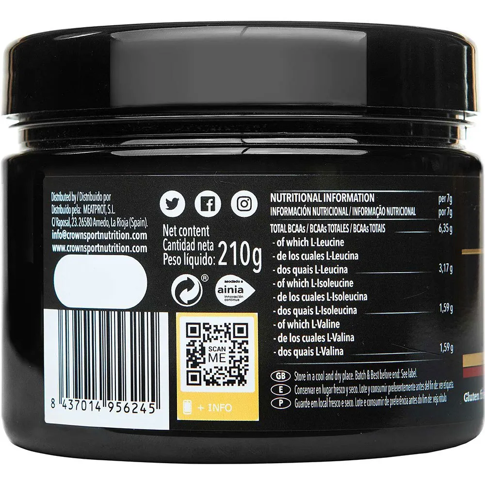 Crown Sport Nutrition Instant Bcaa-pulver Grønt Eple 210g, Black, One Size