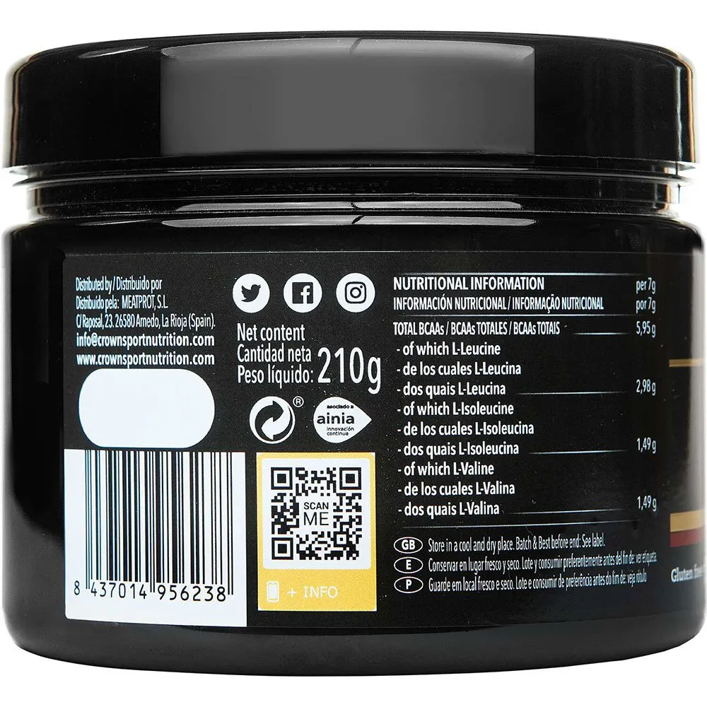 Crown Sport Nutrition Instant Bcaa-pulver Sitron 210g, Black, One Size