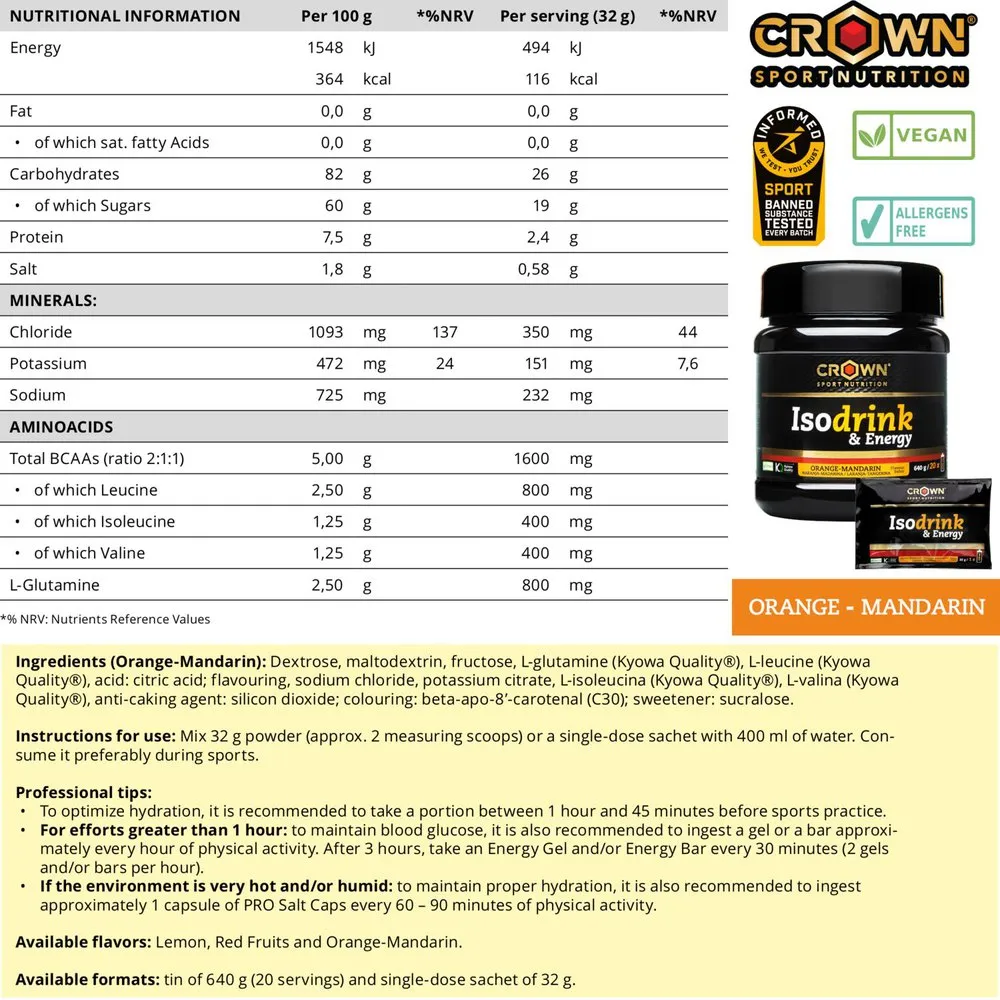 Crown Sport Nutrition Isodrink Isotonisk Enkeltdoseringsboks Appelsin 32g 12 Enheter, Black, One Size