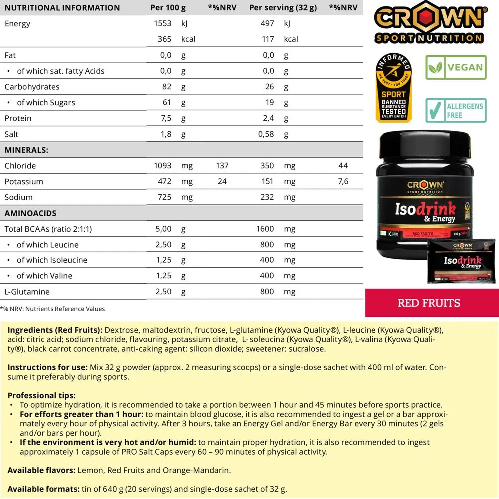Crown Sport Nutrition Isodrink Isotonisk Enkeltdoseringsboks Bær 32g 12 Enheter, Black, One Size
