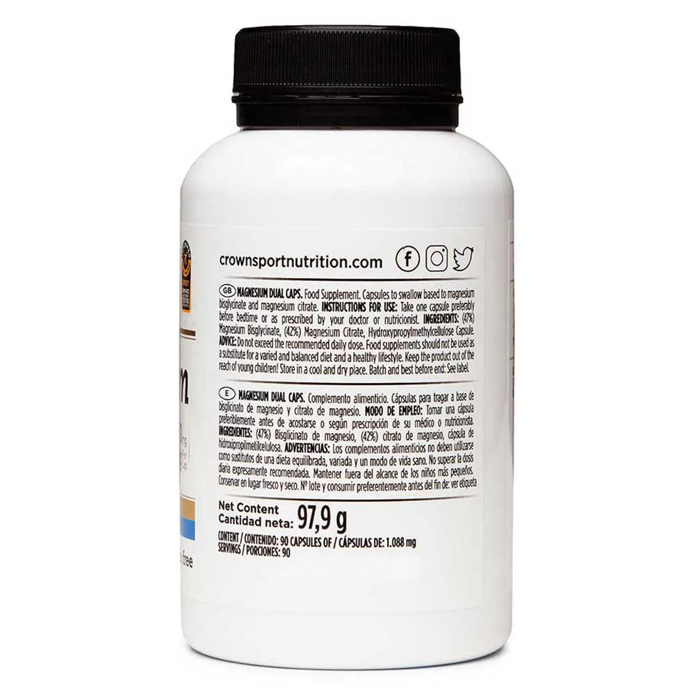 Crown Sport Nutrition Magnesium Dual Vegan Kapsler 90 Enheter, Multicolor, One Size