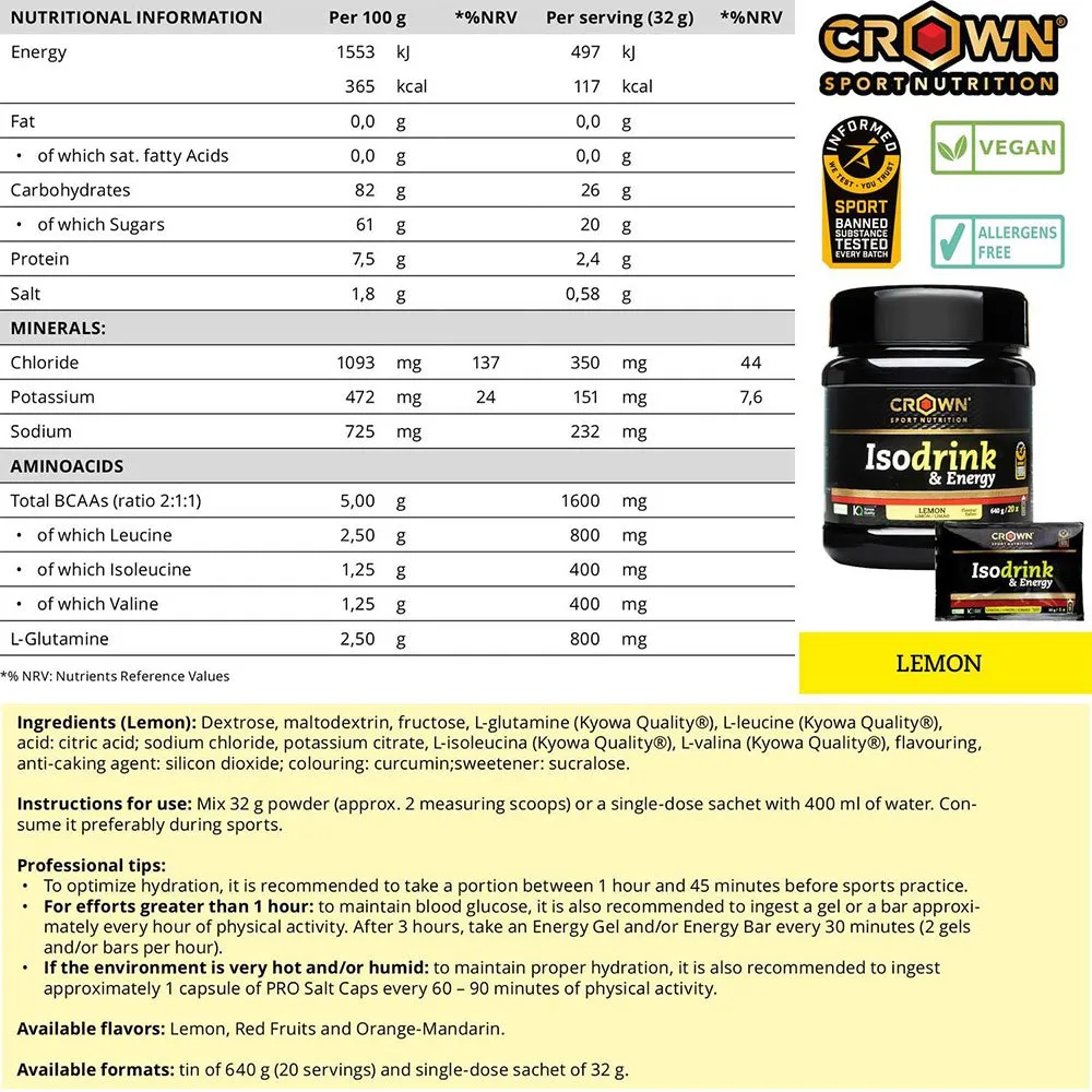 Crown Sport Nutrition Pulver Til Isotonisk Drikke Sitron 640g, Black, One Size Crown Sport Nutrition Pulver Til Isotonisk Drikke Sitron 640g, Black, One Size