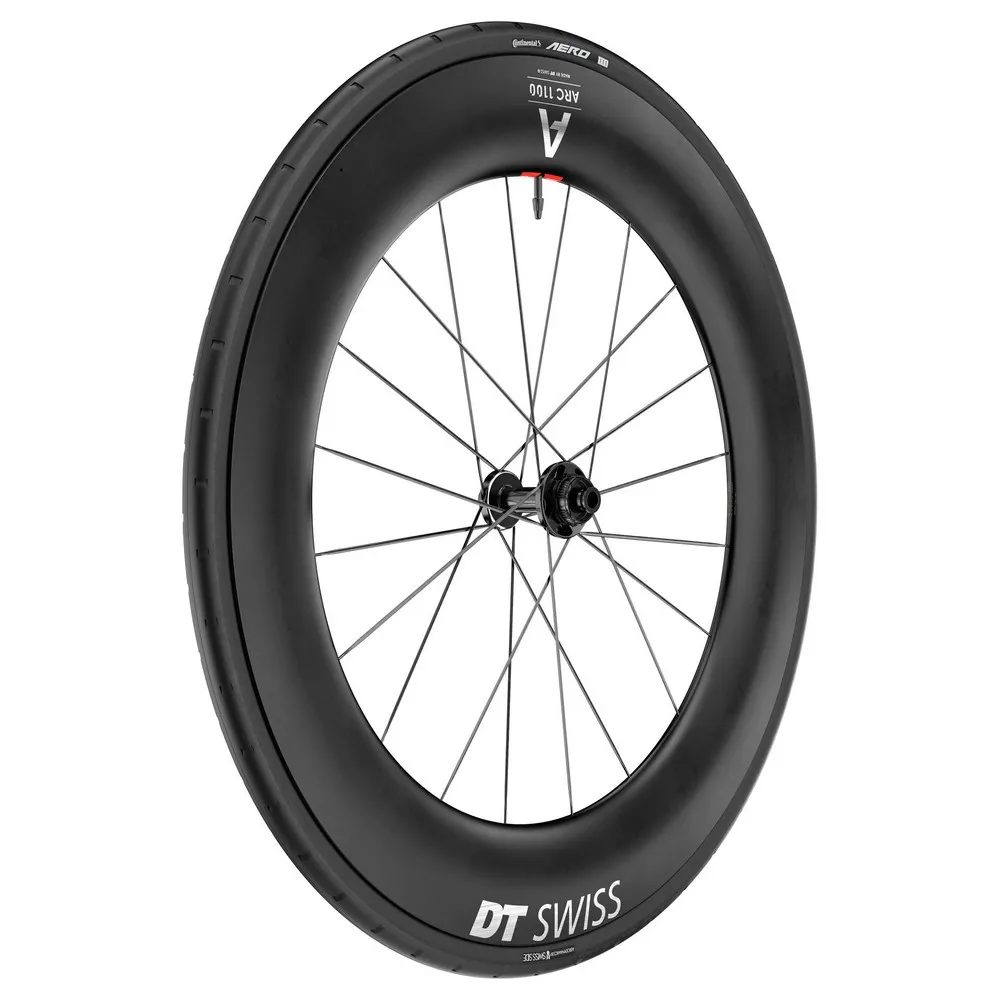 DT Swiss Arc 1100 Dicut 85 Cl Disc Tubeless + Continental Aero 111 26-622 Forhjul For Landeveissykkel, Black, 12 x 100mm DT Swiss Arc 1100 Dicut 85 Cl Disc Tubeless + Continental Aero 111 26-622 Forhjul For Landeveissykkel, Black, 12 x 100mm