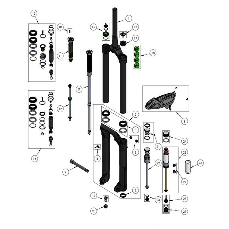 DVO Suspension D1 Ott Onyx 38 Ref 14 Servicesett, Black, One Size