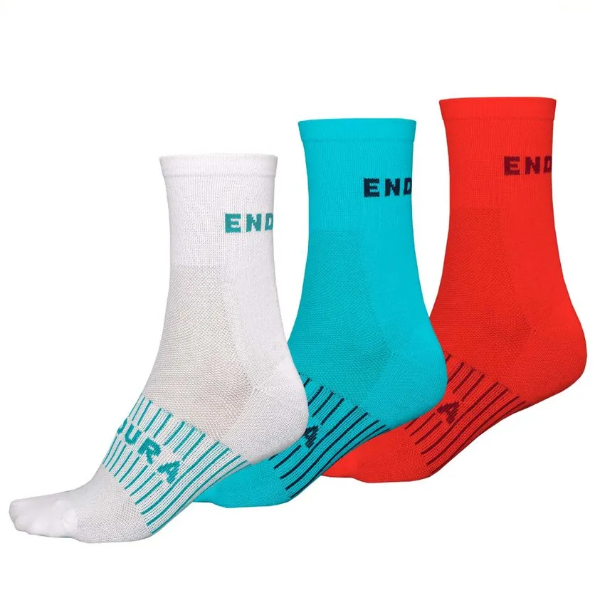 Endura Womens Coolmax Race Sykkelstrømper 3-pakning Pacific
