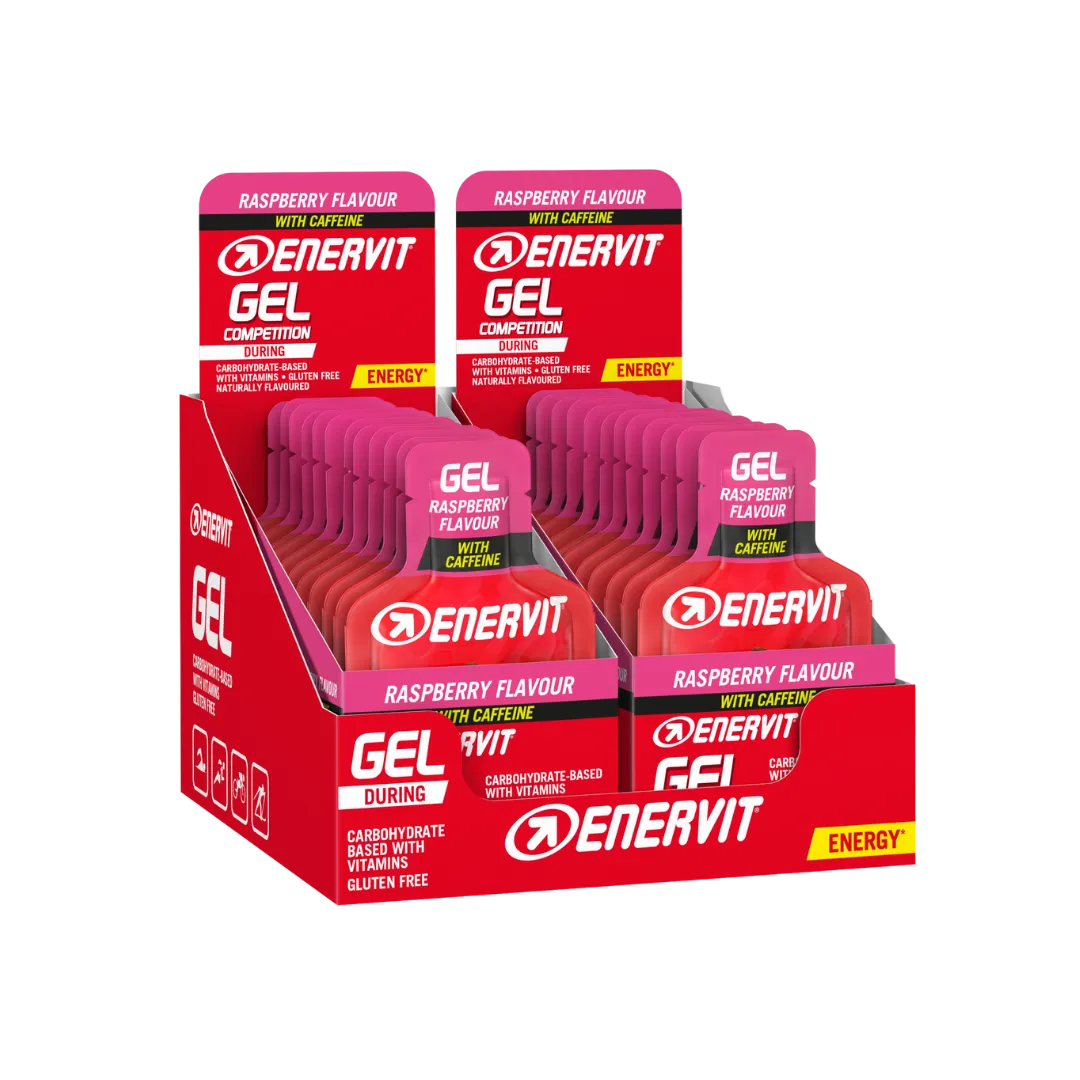 Enervit Gel m/ Koffein Bringebær Energigel 24 stk