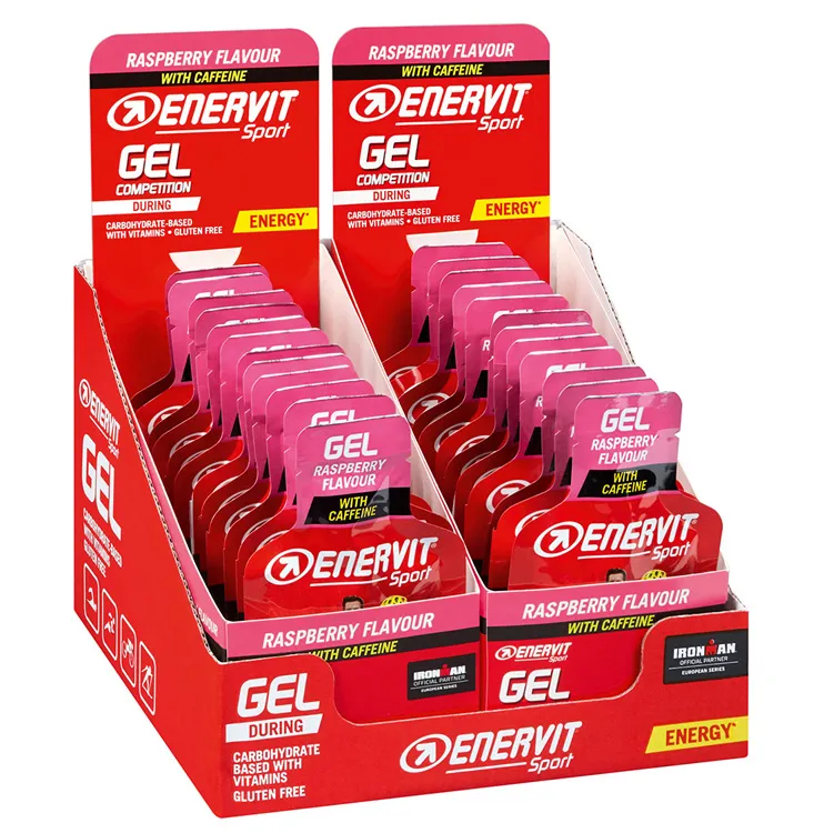 Enervit Sport Gel bringebær med koffein - 25 ml - kasse med 24 stk