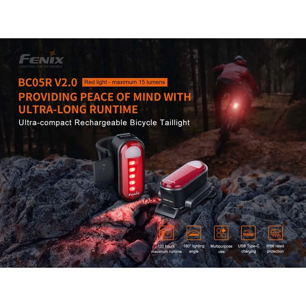 Fenix Bc05r V2.0 Baklys, Red / black, 15 Lysstyrker