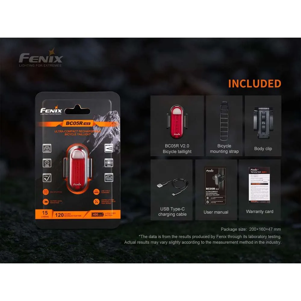 Fenix Bc05r V2.0 Baklys, Red / black, 15 Lysstyrker