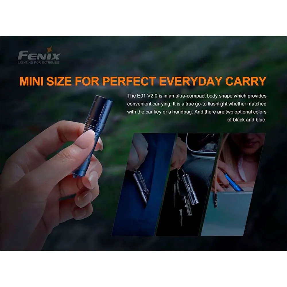 Fenix E01 V2.0 Lommelykt, Black, 100 Lysstyrker Fenix E01 V2.0 Lommelykt, Black, 100 Lysstyrker