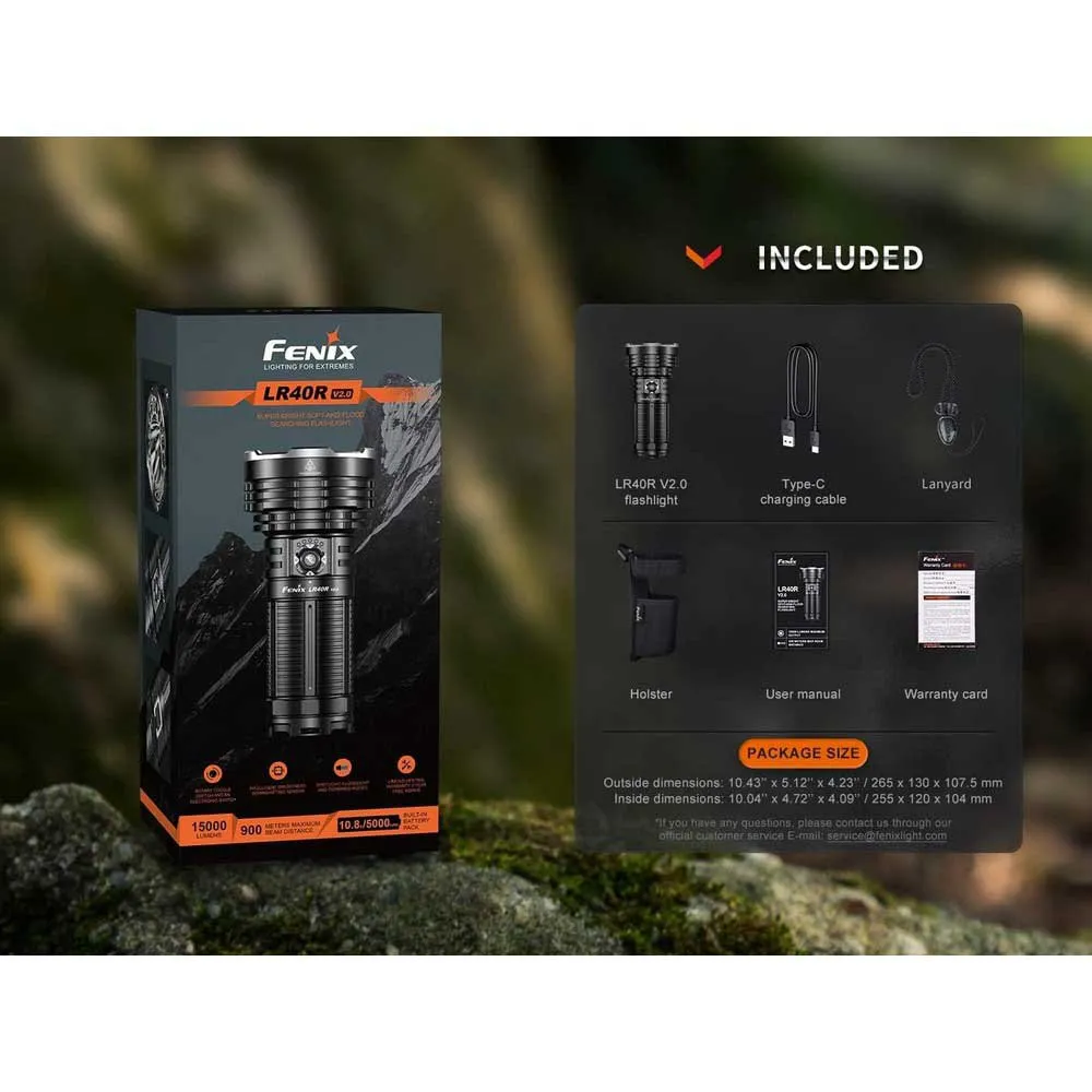 Fenix Lr40r V2.0 Lommelykt, Black, 15000 Lysstyrker Fenix Lr40r V2.0 Lommelykt, Black, 15000 Lysstyrker