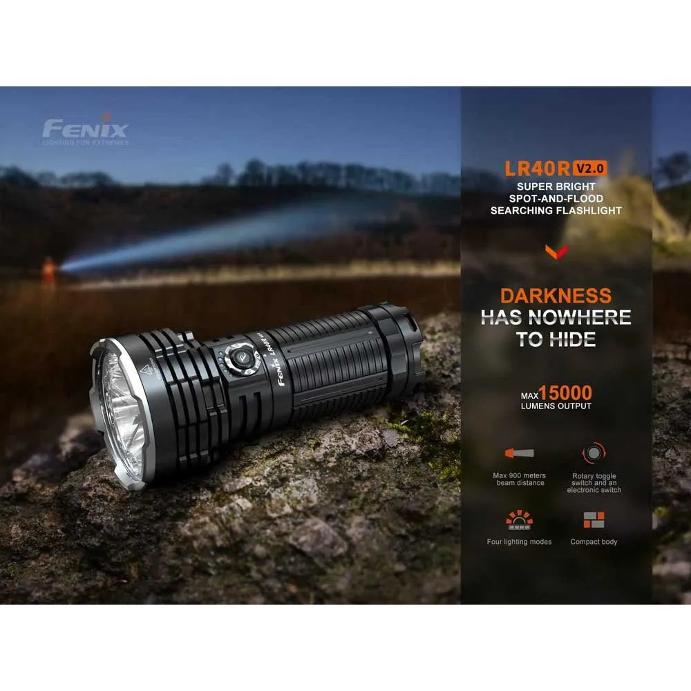 Fenix Lr40r V2.0 Lommelykt, Black, 15000 Lysstyrker Fenix Lr40r V2.0 Lommelykt, Black, 15000 Lysstyrker