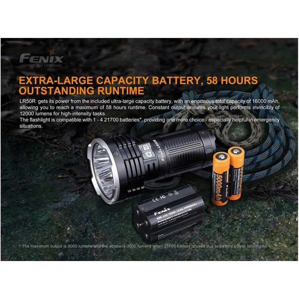 Fenix Lr50r Lommelykt, Black, 12000 Lysstyrker Fenix Lr50r Lommelykt, Black, 12000 Lysstyrker