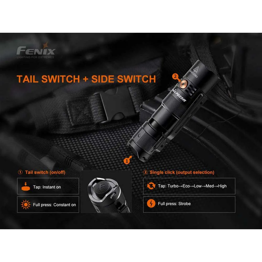 Fenix Pd25r Lommelykt, Black, 800 Lysstyrker Fenix Pd25r Lommelykt, Black, 800 Lysstyrker