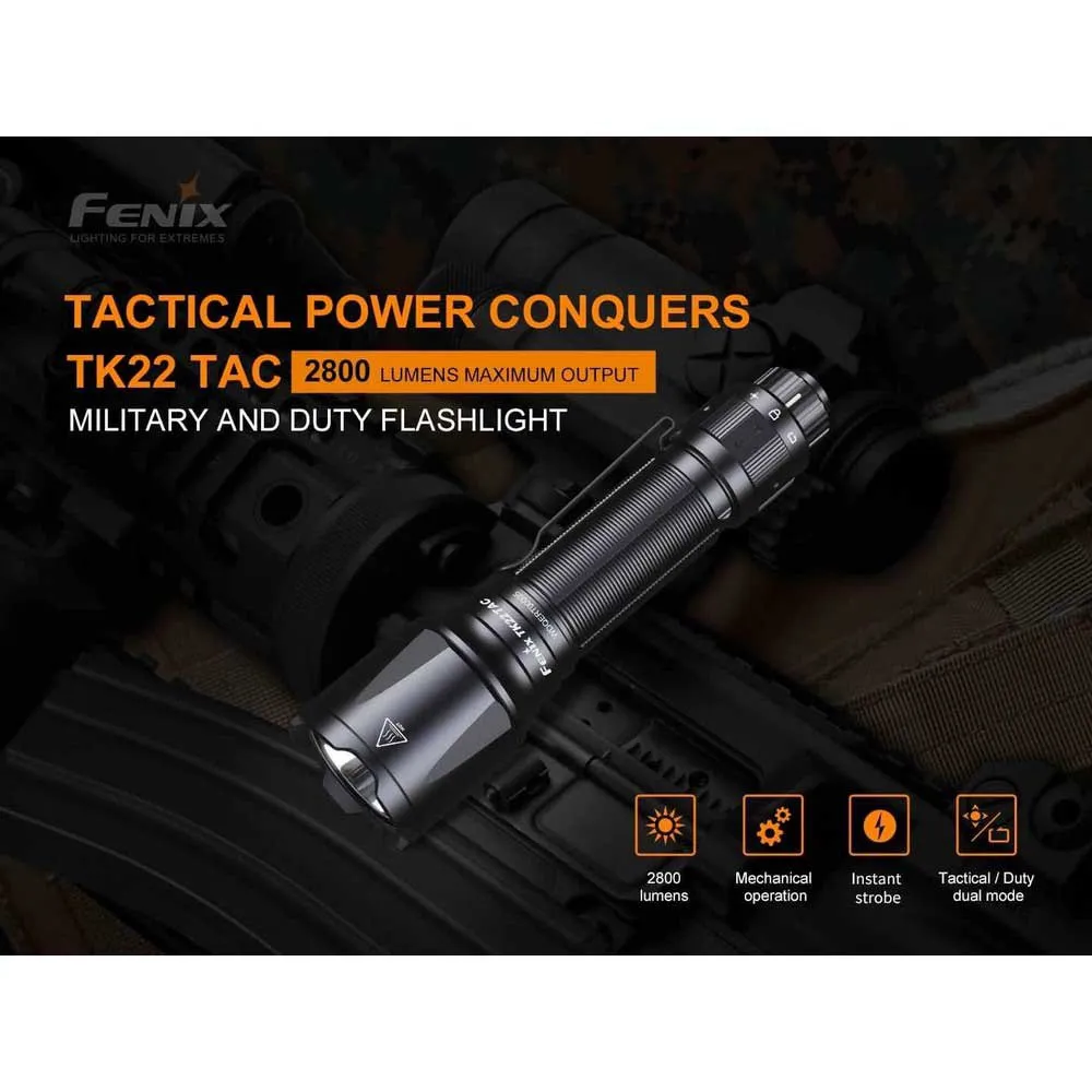 Fenix Tk22 Tac Tactic Lommelykt, Black, 2800 Lysstyrker