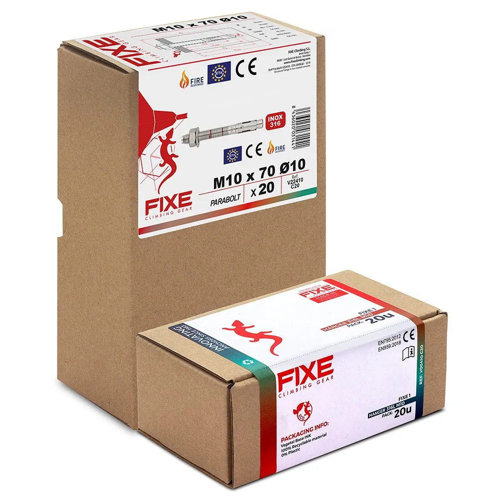 Fixe Climbing Gear 1 316l M10 Pack+parabolt 316l M10x70 Mm Bolt Hanger 20 Enheter, Silver, One Size