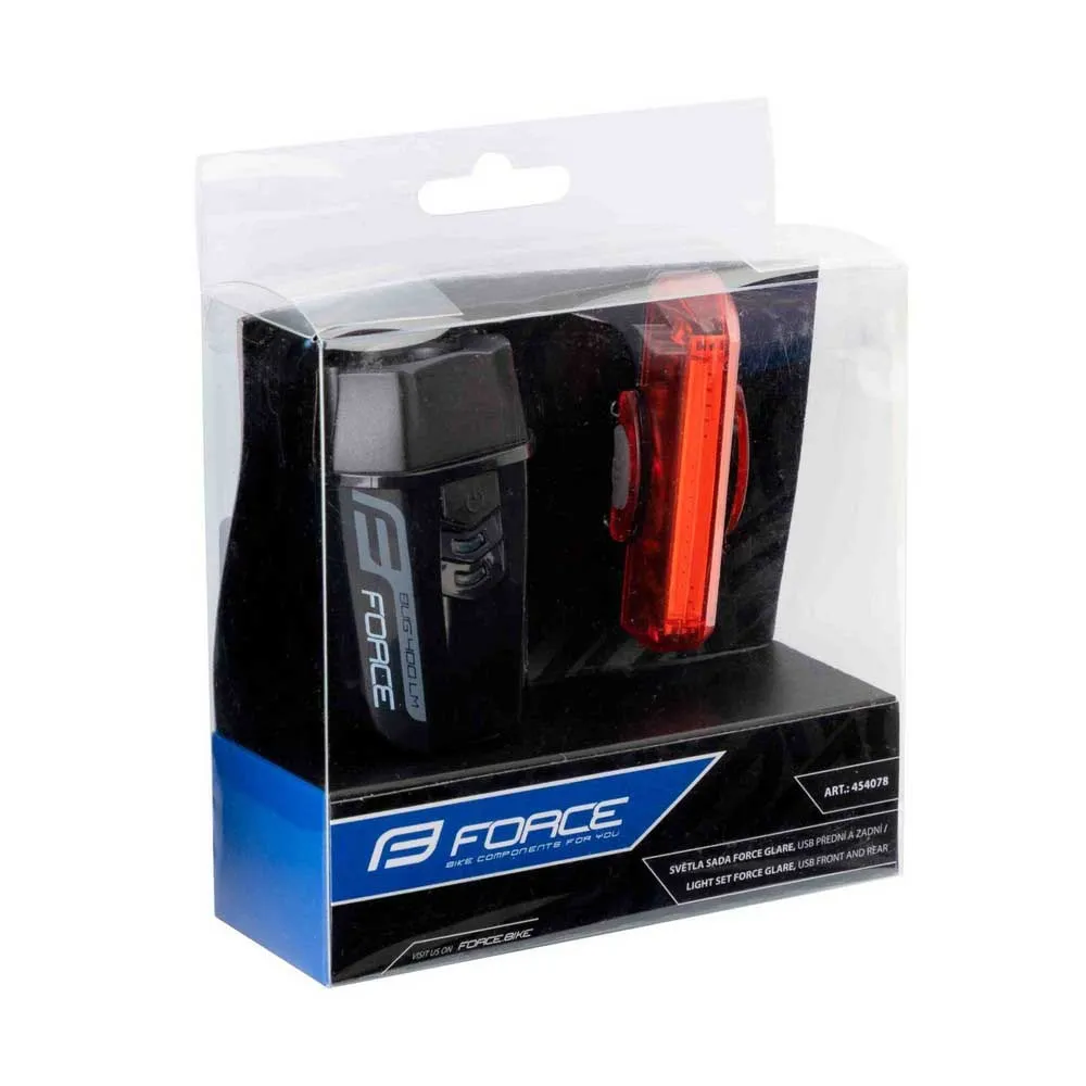 Force Glare Usb Sykkellyktesett, Black / red, 400/160 Lysstyrker Force Glare Usb Sykkellyktesett, Black / red, 400/160 Lysstyrker