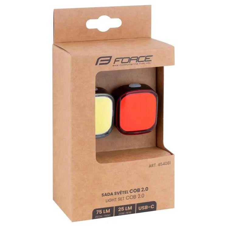 Force Usb Cob 2.0 Sykkellyktesett, Red / yellow, 75/25 Lysstyrker