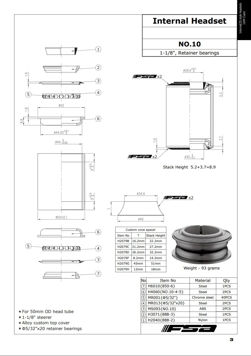 FSA NO.10 Semi-Integrert 1-1/8" Styrelager