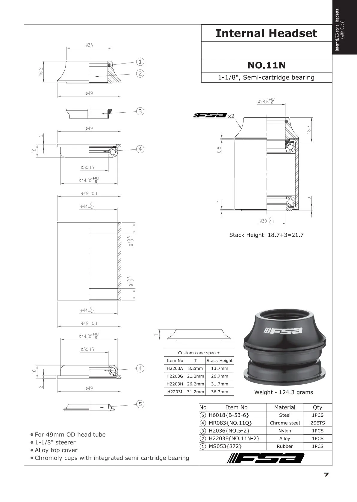 FSA NO.11N ZS44/28.6-ZS44/30 Semi-Integrert Styrelagersett, Black, 1 1/8"