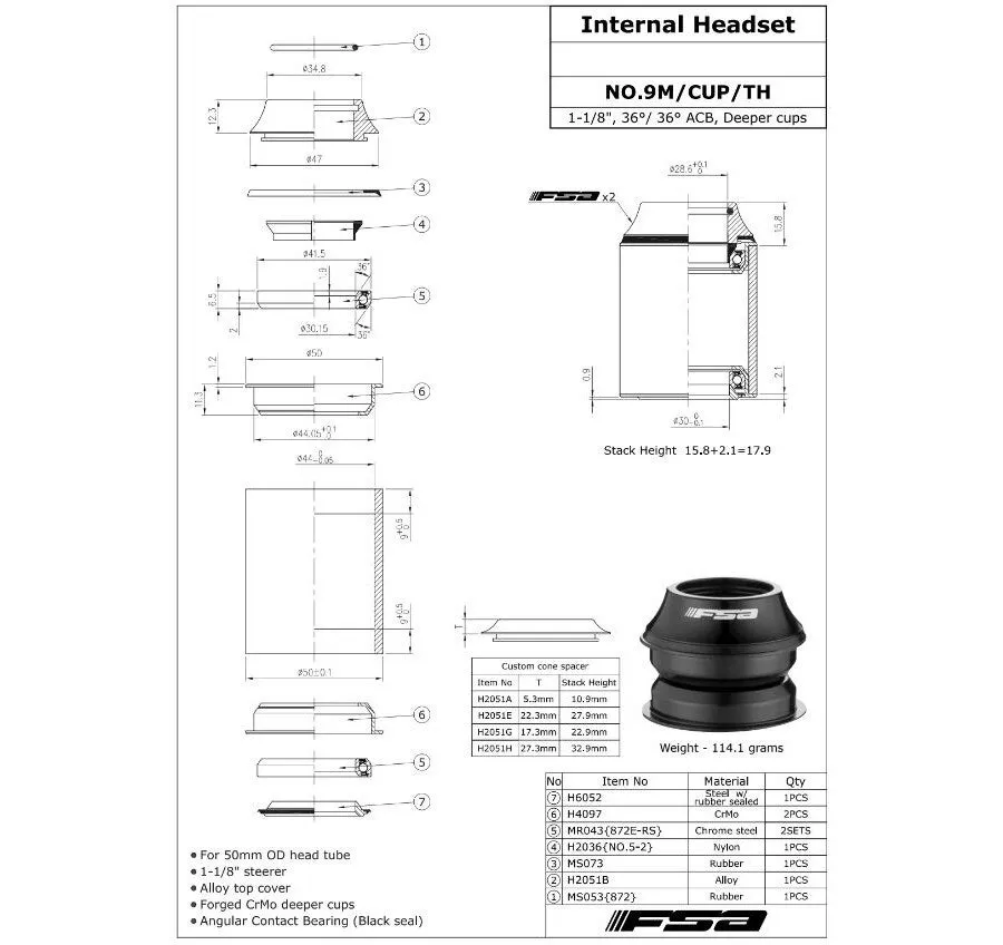 FSA NO.9M/CUP/TH ZS44/28.6-ZS44/30 Semi Integrert Styrelager, Black, 1 1/8" FSA NO.9M/CUP/TH ZS44/28.6-ZS44/30 Semi Integrert Styrelager, Black, 1 1/8"
