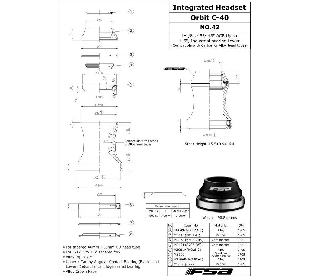 FSA Orbit C-40 IS42/30,5-IS52/40 Styrelager, Black, One Size