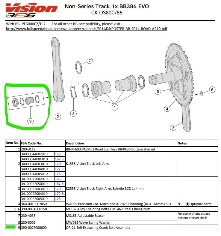 FSA QR-21 Krankbolt