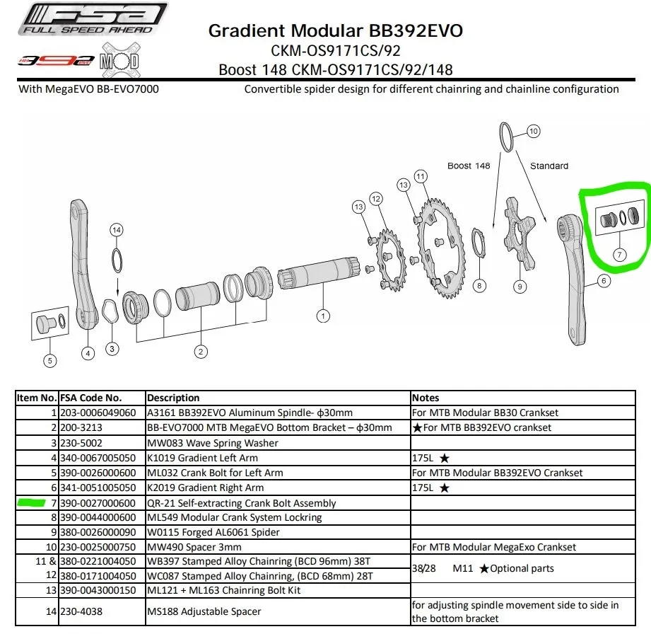 FSA QR-21 Krankbolt