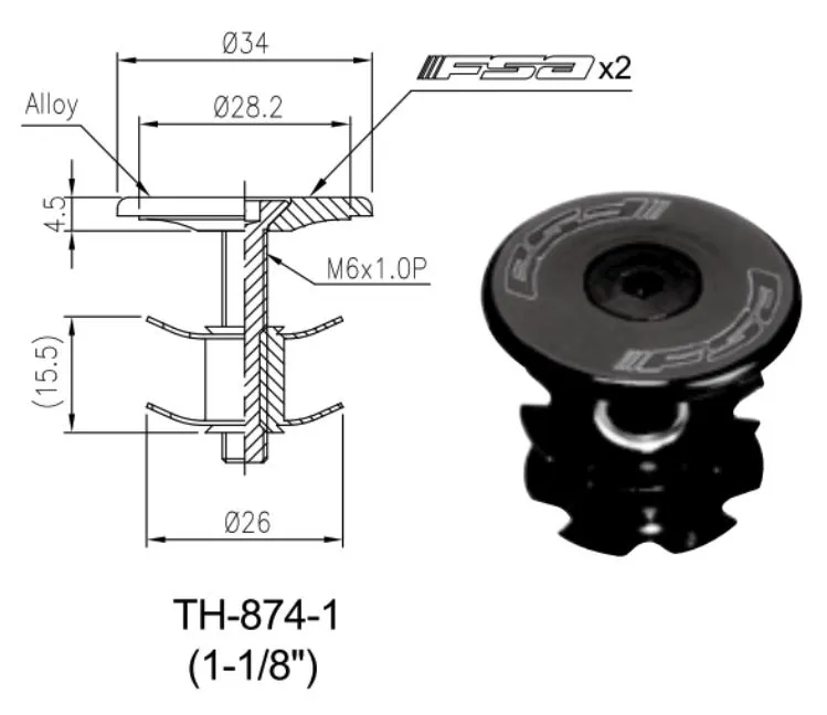 FSA Stjernemutter med Top Cap, Svart
