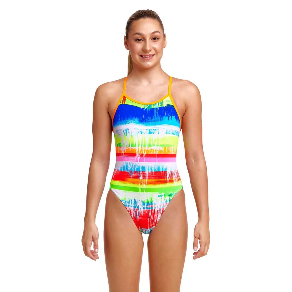 Funkita Single Strap Dye Hard Badetøy female, Stripes multi / white, 10Y