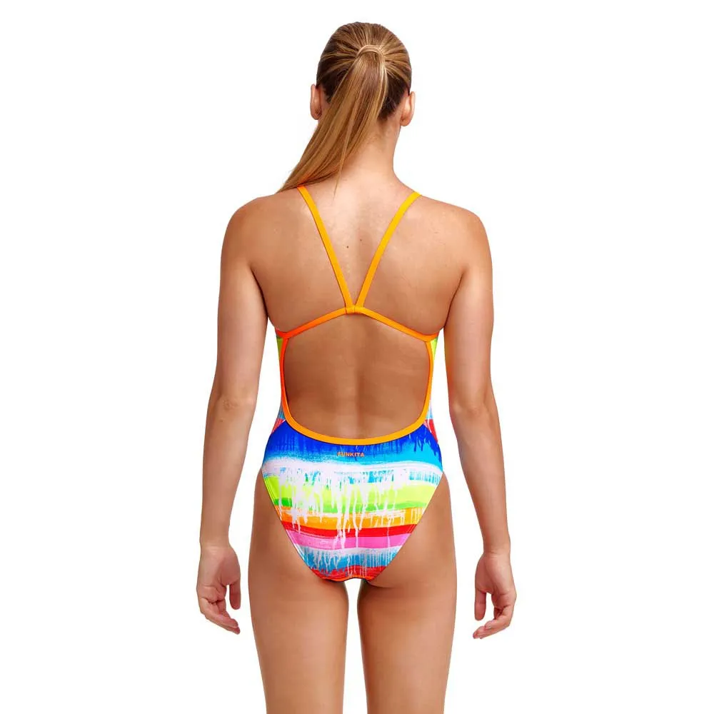 Funkita Single Strap Dye Hard Badetøy female, Stripes multi / white, 10Y