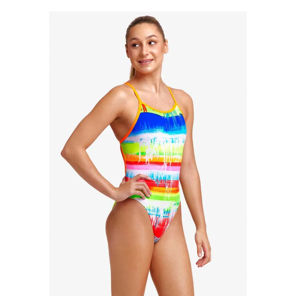 Funkita Single Strap Dye Hard Badetøy female, Stripes multi / white, 10Y