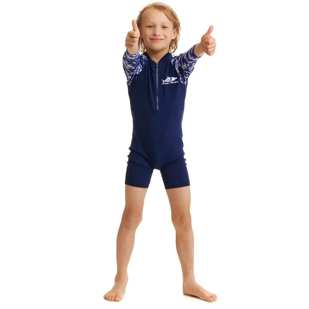 Funky Trunks Go Rompa Chompa Uv-beskyttende Langermet Jumpsuit Til Barn unisex, Navy / white, 4Y Funky Trunks Go Rompa Chompa Uv-beskyttende Langermet Jumpsuit Til Barn unisex, Navy / white, 4Y