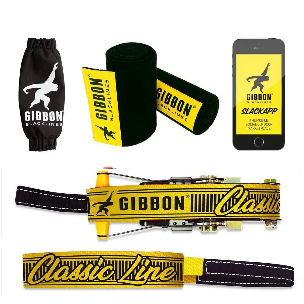 GIBBON Slacklines Classic Line Treewear Slackline Refurbished, Yellow, One Size