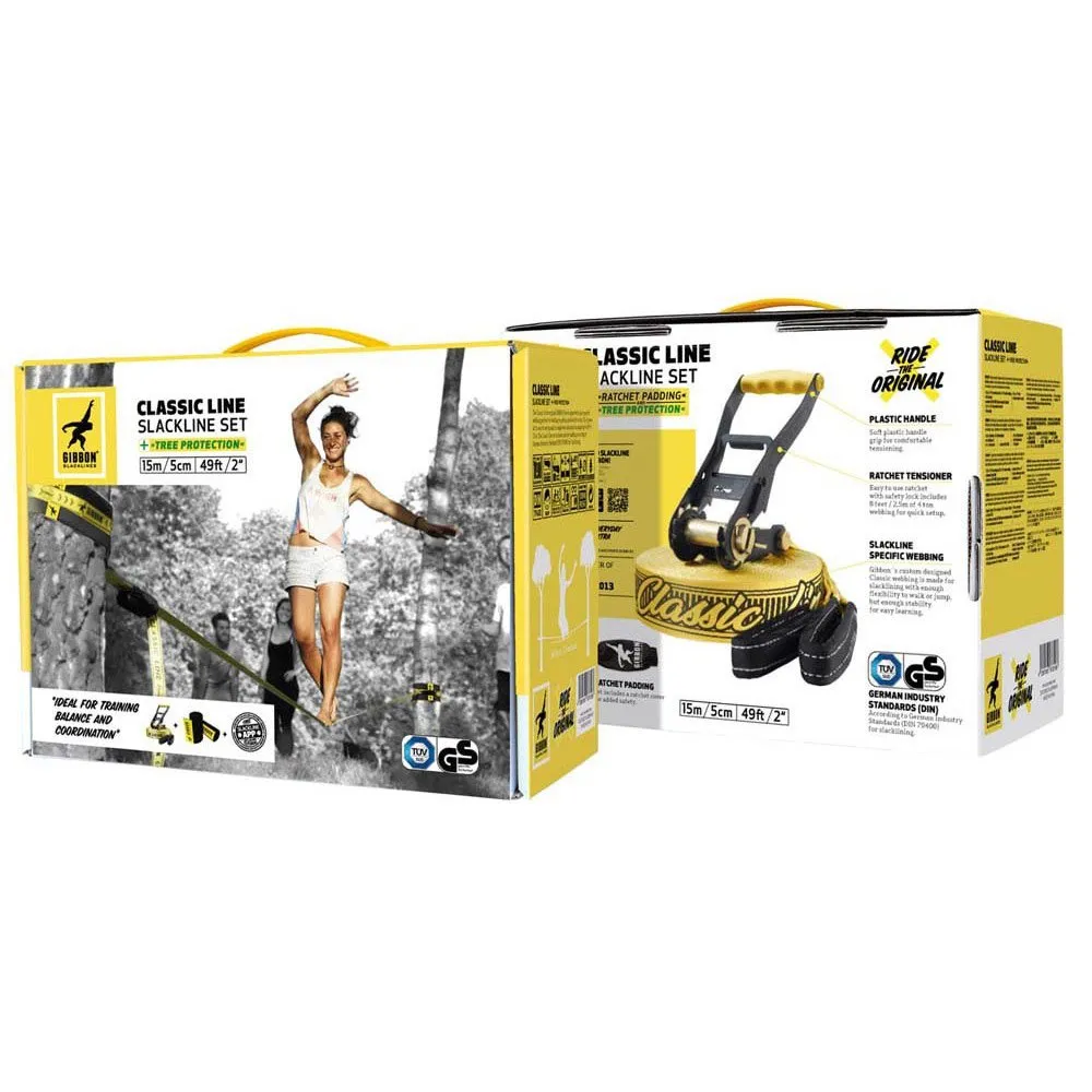 GIBBON Slacklines Classic Line Treewear Slackline Refurbished, Yellow, One Size