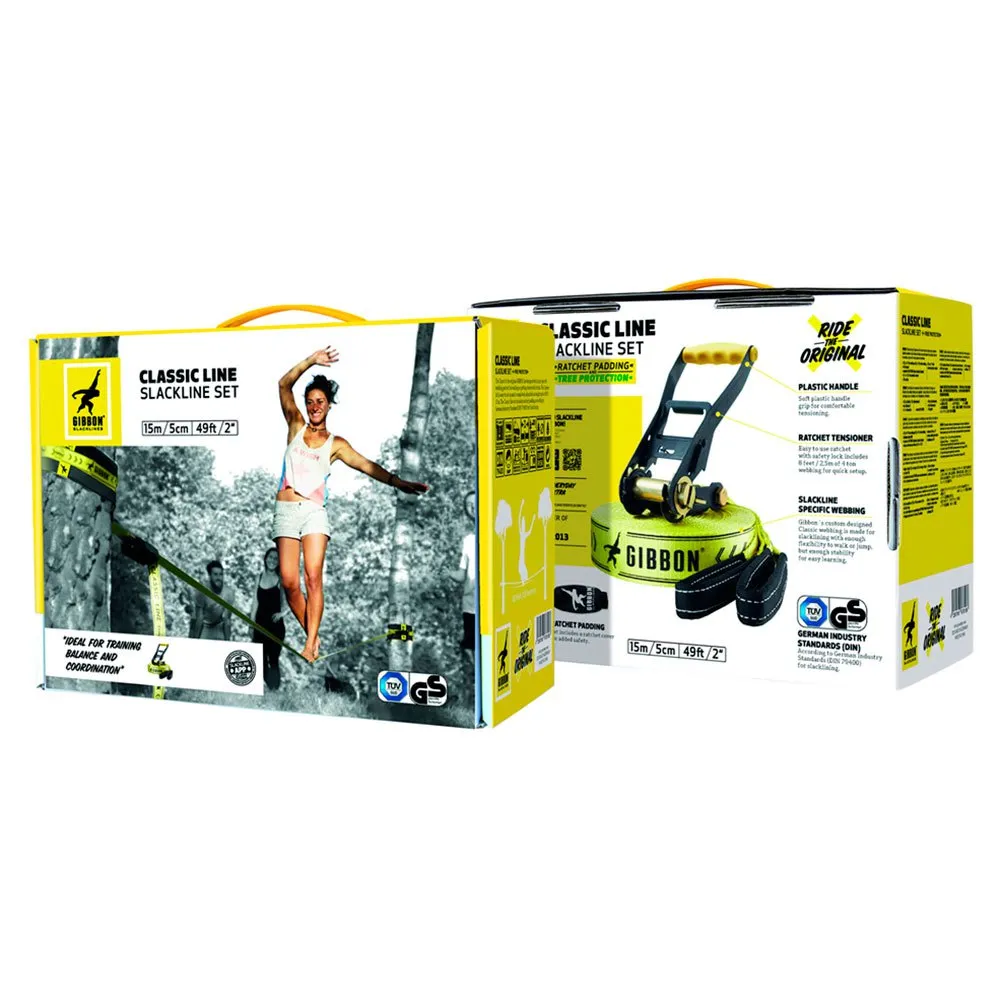 GIBBON Slacklines Classic Line X13 Slackline, Yellow, 15m