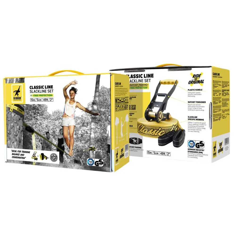 GIBBON Slacklines Classic Line Xl Treewear Set Slackline, Yellow, 25m