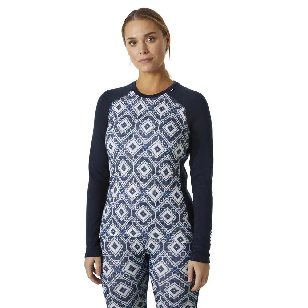 Helly Hansen Lifa Merino Midweight Graphic Crew Langarmet Baselag, Navy star pixel