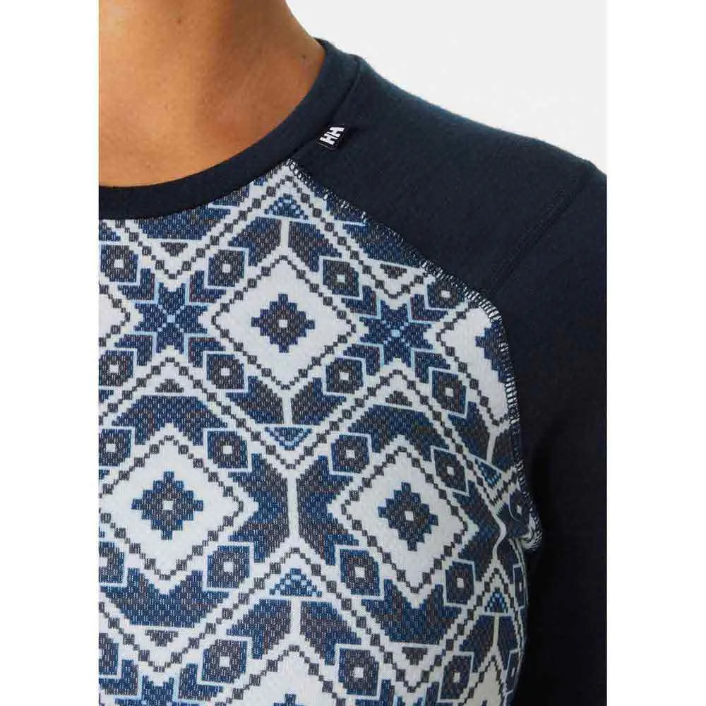 Helly Hansen Lifa Merino Midweight Graphic Crew Langarmet Baselag, Navy star pixel