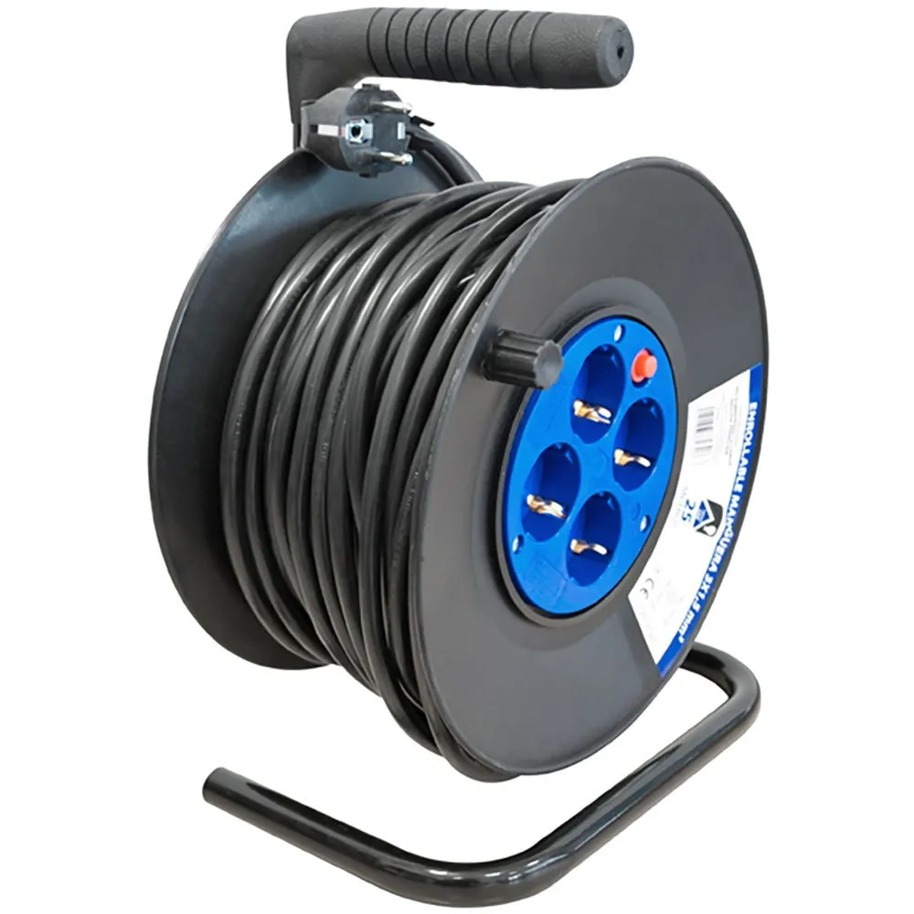 Hepoluz H05vv-f 4 Outlets With Circuit Breaker 3x1.5 Mm 25m 25 M Kabeltrommel, Black / blue, One Size