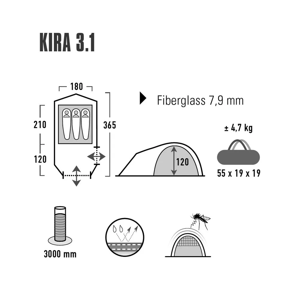 High Peak Kira 3.1 Telt, Deep forest, 3 Steder