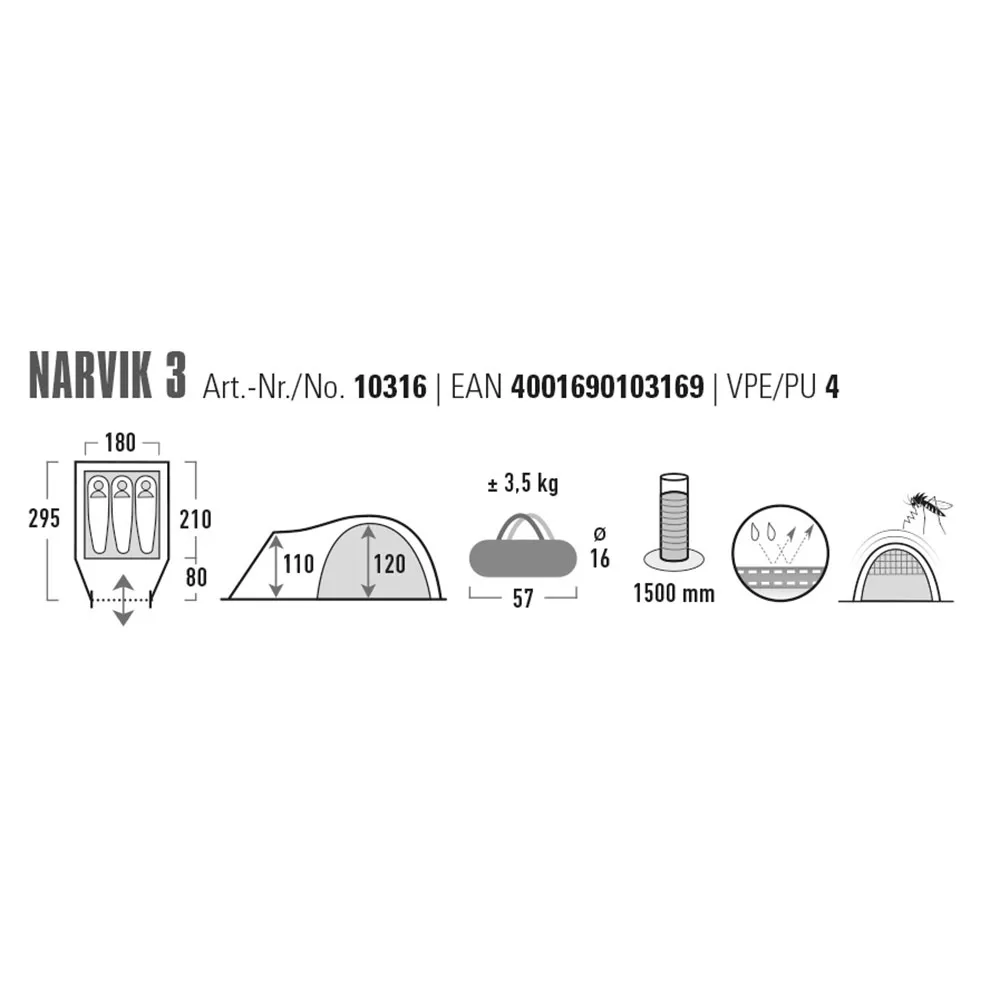 High Peak Narvik 3 Telt, Blue / grey, 3 Steder