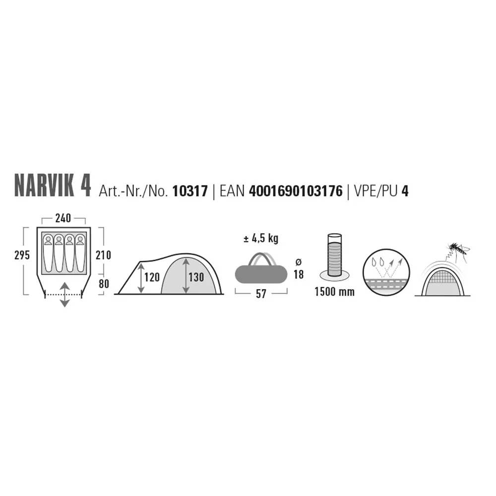 High Peak Narvik 4 Telt, Blue / grey, 4 Steder High Peak Narvik 4 Telt, Blue / grey, 4 Steder