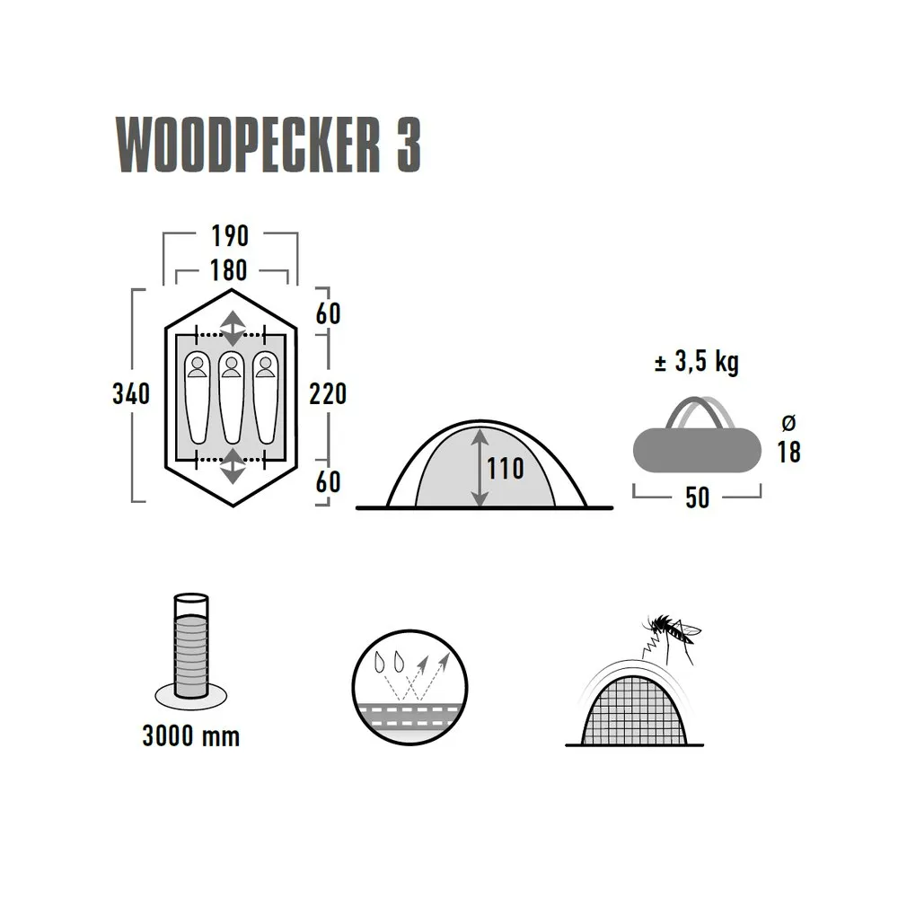 High Peak Woodpecker 3 Telt, Pesto / red, 3 Steder