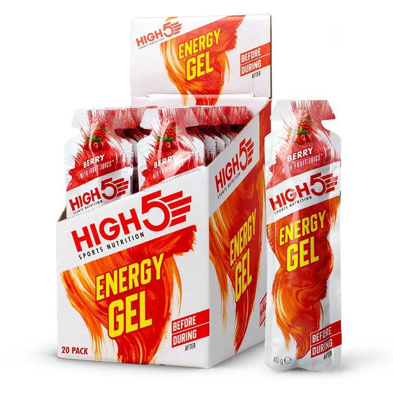 High5 Boks Med Energigeler Bær 40g 19 Enheter Refurbished, White / red, One Size