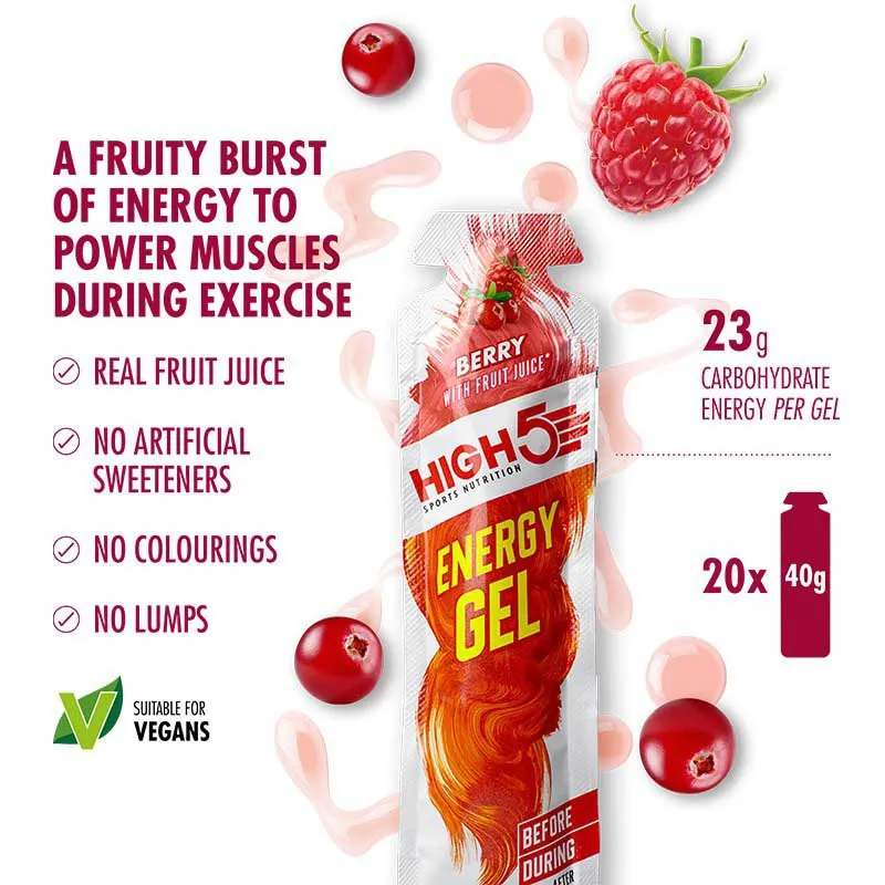 High5 Boks Med Energigeler Bær 40g 20 Enheter, White / red, One Size