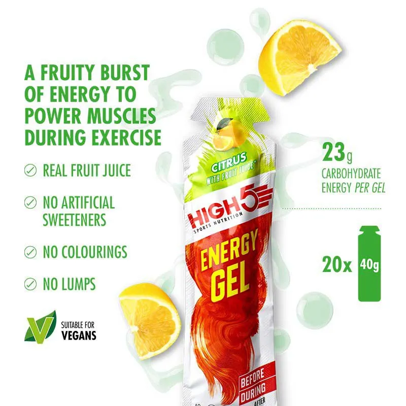 High5 Boks Med Energigeler Sitrus 40g 20 Enheter, White / red, One Size