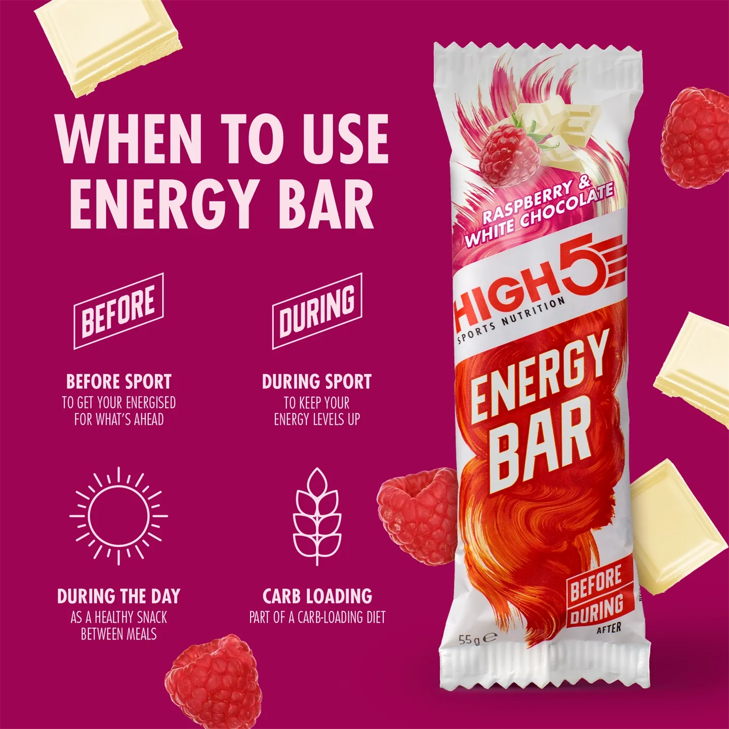 High5 Bringebær/Hvit Sjokolade Energibar